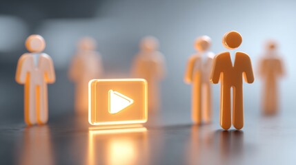 Abstract representation of teamwork and digital media in a modern workspace.