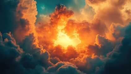 Fototapeta premium Fiery sun bursts through dramatic clouds