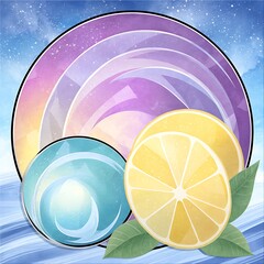 Colorful plates and lemon graphic