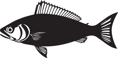 silhouette fish seabass on white background, vector illustration