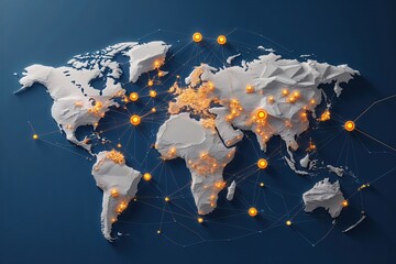 Robust Data Integration Frameworks in Cloud Computing with Elaborate Connections and a World Map on Dark Blue Backdrop