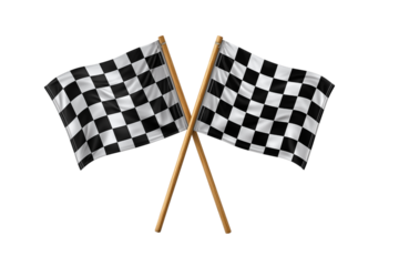 Two crossed checkered racing flag isolated on transparent background.