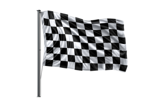 Two crossed checkered racing flag isolated on transparent background.