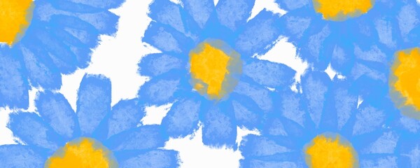 Vibrant Blue and Yellow Daisy Flower Pattern Illustration
