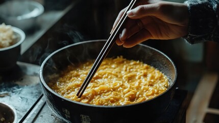 chinese noodles in ceramic bowl dark background
