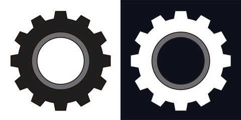 Black and white gear icons, representing settings, mechanisms, technology, and engineering processes.