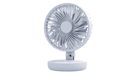 A compact USB-powered desk fan, white background --ar 16:9