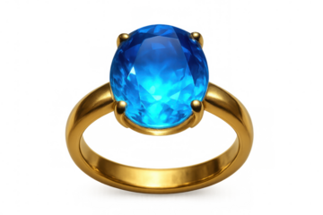 Gold ring showing large blue topaz gemstone on transparent background, perfect for luxury, jewelry, and fashion designs