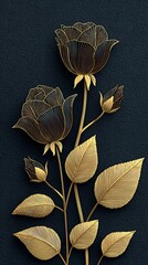 Two dark roses with golden leaves