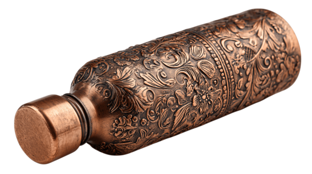 A custom copper water bottle, white background --ar 16:9
