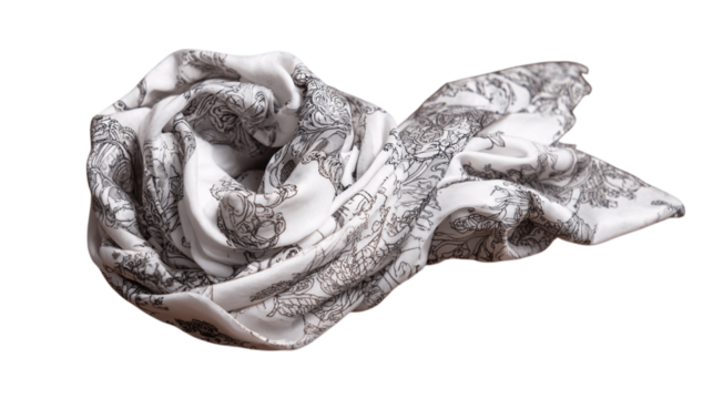 A custom organic cotton scarf, white background --ar 16:9