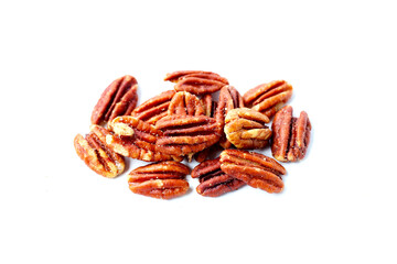 Delicious salted pecan nuts scattered.
