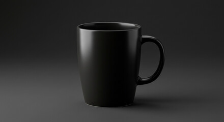 A black coffee mug mockup on a dark gray background