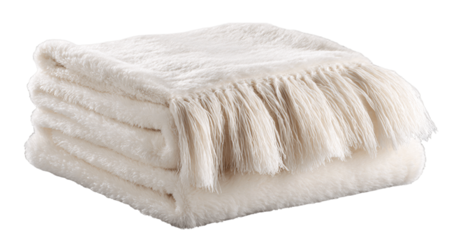 A luxury decorative throw blanket, white background --ar 16:9