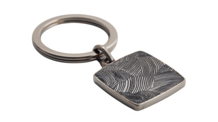 A modern engraved keychain, white background --ar 16:9
