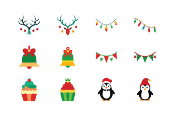 Naklejka premium Festive collection of Christmas icons and holiday items Color Vector illustration