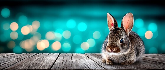Cute bunny on wooden table