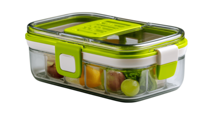 A transparent eco-friendly lunch box, white background --ar 16:9