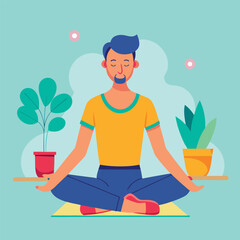 man doing yoga vector