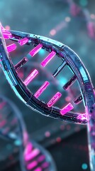 Futuristic DNA helix, vibrant colors, detailed structure