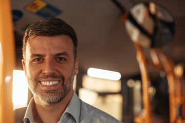 Portrait of a middle-aged man on a bus