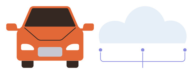 Orange car linked to a cloud-shaped network visual, representing connectivity, data sharing, IoT, and advanced vehicle technology. Ideal for mobility, innovation, AI, automation tech integration