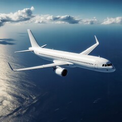 Cinematic Aerial View of Airplane Over Deep Blue Ocean