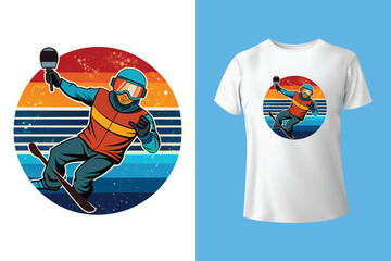 Ski winter sport vintage typography t shirt design with glasses and skier silhouette	