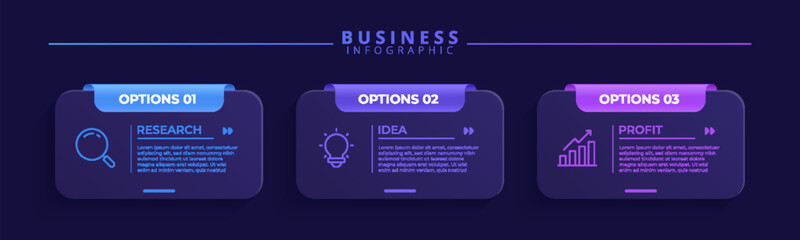 Three step infographic template with icon elements, designed for business and professional use. Ideal for presentations, banners, workflow layouts, process diagrams, flowcharts, and visualizing data