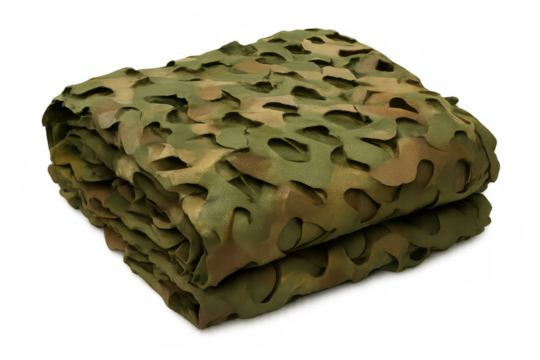 Military-grade camouflage netting lying folded, providing strategic concealment for tactical environments and outdoor protective scenarios