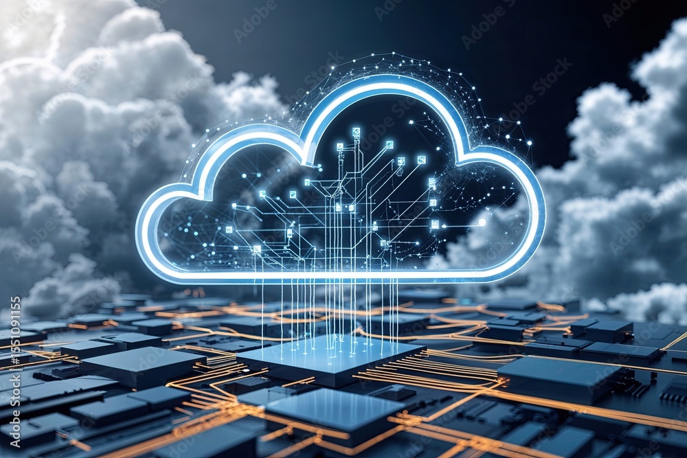 Poster essential data exchange architectures in cloud technology featuring advanced cloud systems and compl