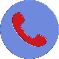 3D Red Phone Icon on Blue Circle - Call Symbol