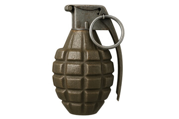 Photorealistic fragmentation grenade on a transparent background, showcasing its destructive potential