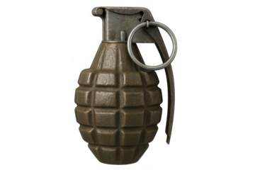 Photorealistic fragmentation grenade on a transparent background, showcasing its destructive potential