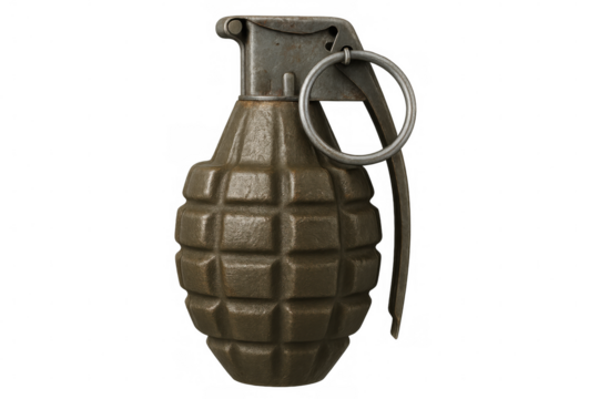 Photorealistic fragmentation grenade on a transparent background, showcasing its destructive potential