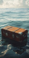 Sun-drenched sea, antique wooden chest afloat