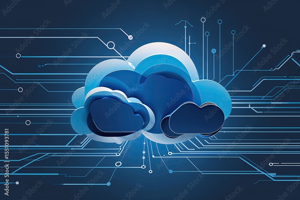 Poster blue cloud computing background with connection concepts for technology visuals