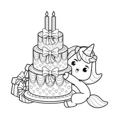 Happy Birthday Coloring Page with cute unicorn