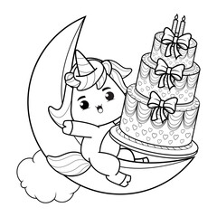 Happy Birthday Coloring Page with cute unicorn