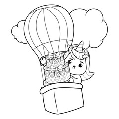 Happy Birthday Coloring Page with cute unicorn