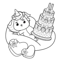 Happy Birthday Coloring Page with cute unicorn