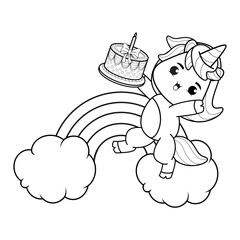 Happy Birthday Coloring Page with cute unicorn