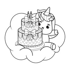 Happy Birthday Coloring Page with cute unicorn