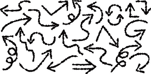 クレヨンタッチの黒い矢印アイコンセット