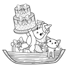 Happy Birthday Coloring Page with cute unicorn