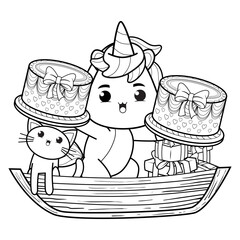 Happy Birthday Coloring Page with cute unicorn