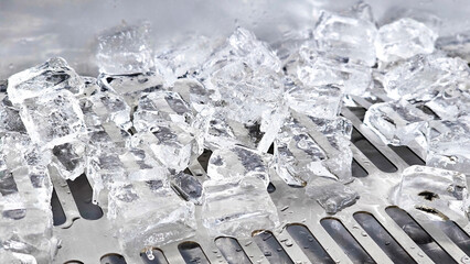 A close-up shot of pristine ice cubes, showcasing the pure, refreshing essence of chilled...