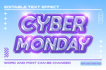 Cyber monday shiny chrome inflated 3d editable vector text effect
