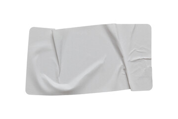 paper sticker label isolated with clipping path on white background. blank glued creased paper sheet mockup.