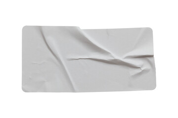 paper sticker label isolated with clipping path on white background. blank glued creased paper sheet mockup.